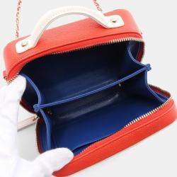 Pre Owned Chanel Cc Filigree Small Vanity Shoulder Bag Leather Blue Red White