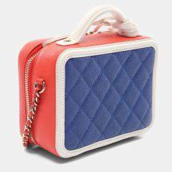 Pre Owned Chanel Cc Filigree Small Vanity Shoulder Bag Leather Blue Red White