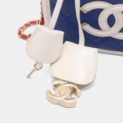 Pre Owned Chanel Cc Filigree Small Vanity Shoulder Bag Leather Blue Red White