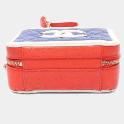 Pre Owned Chanel Cc Filigree Small Vanity Shoulder Bag Leather Blue Red White