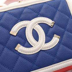Pre Owned Chanel Cc Filigree Small Vanity Shoulder Bag Leather Blue Red White