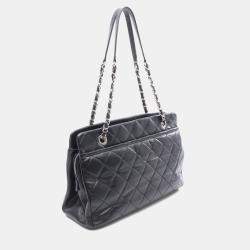 Pre Owned Chanel Chain Shoulder Bag Leather Grained Calfskin Black Cc Coco