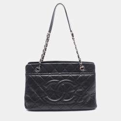 Pre Owned Chanel Chain Shoulder Bag Leather Grained Calfskin Black Cc Coco
