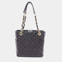 Pre Owned Chanel Matelasse PST Black Leather Chain Shoulder Tote Bag 