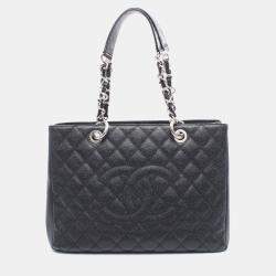 Pre Owned Chanel Black Matelasse  CC Grand Shopping Gst Shoulder Tote