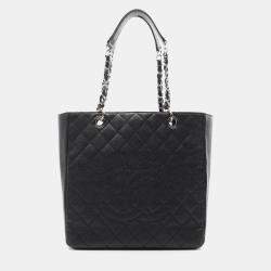 Pre Owned Chanel Matelasse  Black Grained Calfskin CC Chain Tote Bag