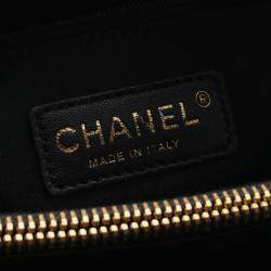 Pre Owned Chanel Black Leather Matelasse Grand Shopping Gst Tote Chain Shoulder Bag GHW