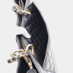 Pre Owned Chanel Black Leather Matelasse Grand Shopping Gst Tote Chain Shoulder Bag GHW