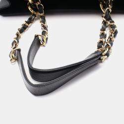Pre Owned Chanel Black Leather Matelasse Grand Shopping Gst Tote Chain Shoulder Bag GHW