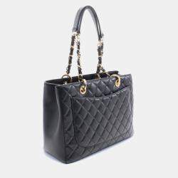 Pre Owned Chanel Black Leather Matelasse Grand Shopping Gst Tote Chain Shoulder Bag GHW