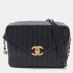 Pre Owned Chanel Mademoiselle Jumbo CC Coco Mark Black Leather Chain Shoulder Bag 