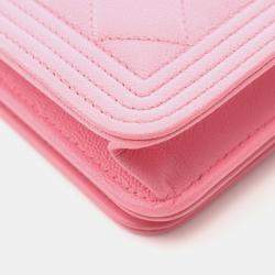 Pre Owned Chanel Boy Chanel Matelasse Pink Leather Chain Shoulder Bag Woc