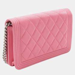 Pre Owned Chanel Boy Chanel Matelasse Pink Leather Chain Shoulder Bag Woc