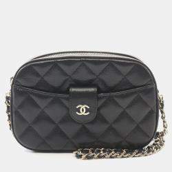 Pre Owned Chanel Matelasse Camera Shoulder Bag Grained Calfskin Black Cc