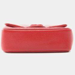 Pre Owned Chanel Matelasse Chain Shoulder Bag Leather Grained Calfskin Red Cc