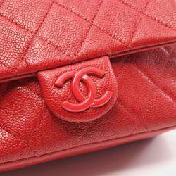 Pre Owned Chanel Matelasse Chain Shoulder Bag Leather Grained Calfskin Red Cc