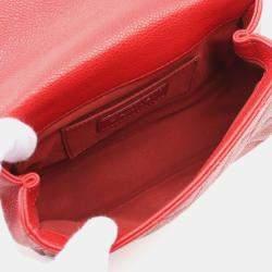 Pre Owned Chanel Matelasse Chain Shoulder Bag Leather Grained Calfskin Red Cc