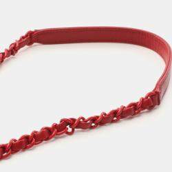 Pre Owned Chanel Matelasse Chain Shoulder Bag Leather Grained Calfskin Red Cc