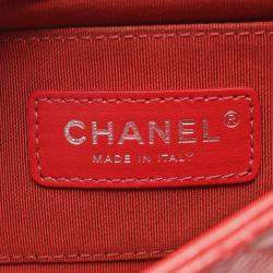 Pre Owned Chanel Matelasse Chain Shoulder Bag Leather Grained Calfskin Red Cc