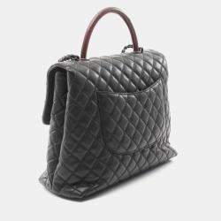 Pre Owned Chanel Coco Matelasse Black Caviar Leather Top Handle Bag