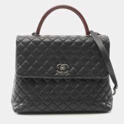 Pre Owned Chanel Coco Matelasse Black Caviar Leather Top Handle Bag