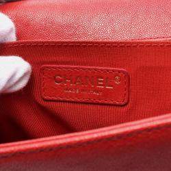 Pre Owned Chanel Boy Chanel CC Red Grained Calfskin Chain Shoulder Bag 