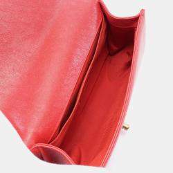 Pre Owned Chanel Boy Chanel CC Red Grained Calfskin Chain Shoulder Bag 