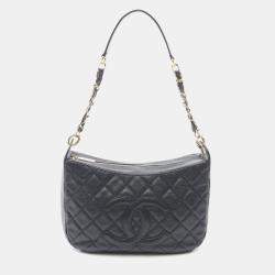 Pre Owned Chanel Matelasse CC Black Grained Calfskin Shoulder Bag 
