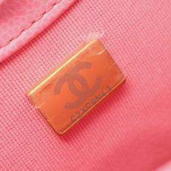 Pre Owned Chanel Matelasse Chain Shoulder Bag Leather Grained Calfskin Pink