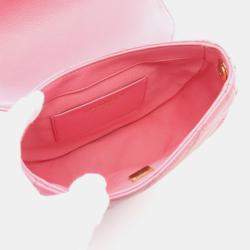 Pre Owned Chanel Matelasse Chain Shoulder Bag Leather Grained Calfskin Pink