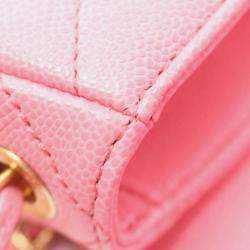 Pre Owned Chanel Matelasse Chain Shoulder Bag Leather Grained Calfskin Pink