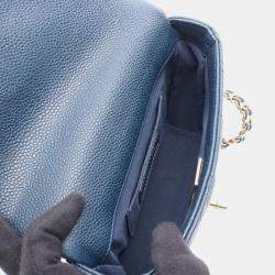 Pre Owned Chanel Matelasse Chain Shoulder Crossbody Bag Leather Navy