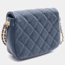 Pre Owned Chanel Matelasse Chain Shoulder Crossbody Bag Leather Navy