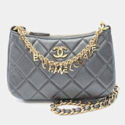 Pre Owned Chanel Matelasse Chain Shoulder Crossbody Bag Leather Gray