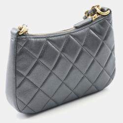 Pre Owned Chanel Matelasse Chain Shoulder Crossbody Bag Leather Gray