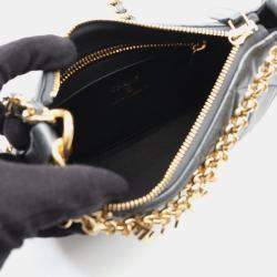 Pre Owned Chanel Matelasse Chain Shoulder Crossbody Bag Leather Gray