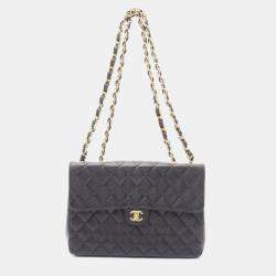 Pre Owned Chanel Jumbo Matelasse 30 Chain Shoulder Bag Leather Black