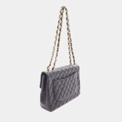Pre Owned Chanel Jumbo Matelasse 30 Chain Shoulder Bag Leather Black