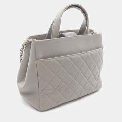 Pre Owned Chanel Business Affinity Matelasse Chain Shoulder Bag Calfskin Gray