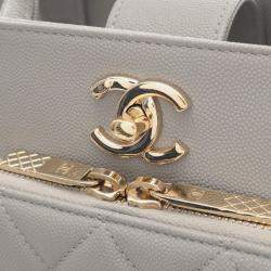 Pre Owned Chanel Business Affinity Matelasse Chain Shoulder Bag Calfskin Gray