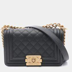 Pre Owned Chanel Boy Chanel Small Chain Shoulder Bag Leather Black
