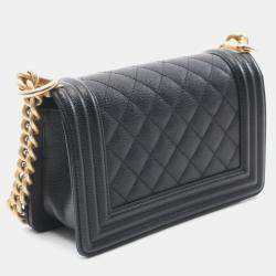 Pre Owned Chanel Boy Chanel Small Chain Shoulder Bag Leather Black