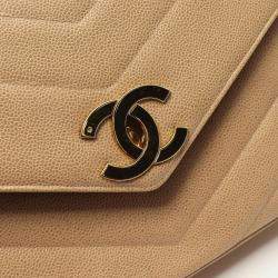 Pre Owned حقيبة كتف شانيل بسلسلة جلد بيج خياطة V