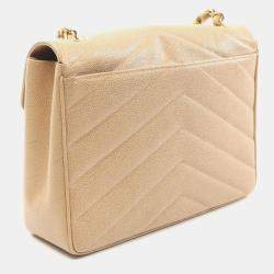 Pre Owned حقيبة كتف شانيل بسلسلة جلد بيج خياطة V