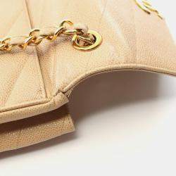 Pre Owned حقيبة كتف شانيل بسلسلة جلد بيج خياطة V