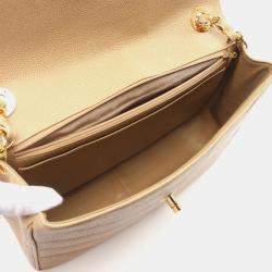 Pre Owned حقيبة كتف شانيل بسلسلة جلد بيج خياطة V