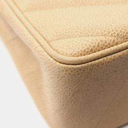 Pre Owned Chanel V Stitch Chain Crossbody Shoulder Bag Leather Beige