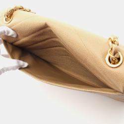 Pre Owned Chanel V Stitch Chain Crossbody Shoulder Bag Leather Beige