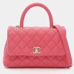 Pre Owned Chanel Coco Handle Flap Matelasse Shoulder Handbag Calfskin Pink