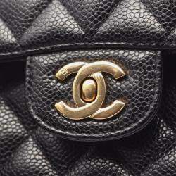 Pre Owned Chanel Matelasse W Flap Chain Shoulder Bag Calfskin Black Ghw